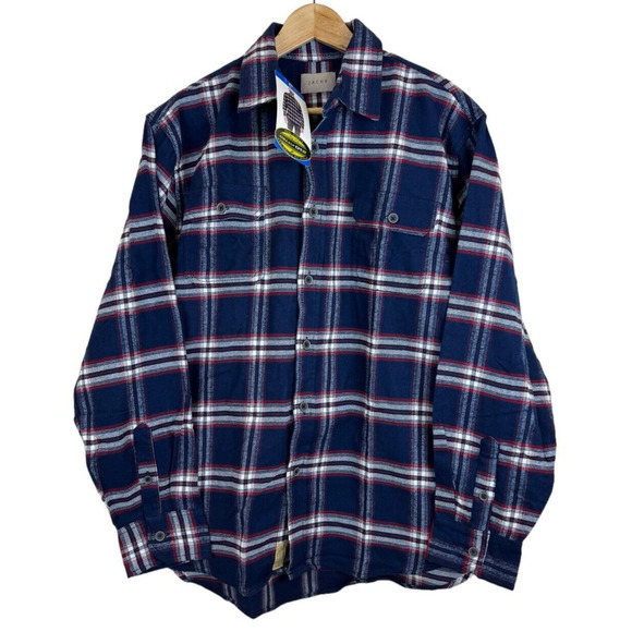 Jachs Navy/Red Plaid Soft Heavyweight Flannel Long Sleeve Shirt Men's Large NWT - Picture 1 of 5
